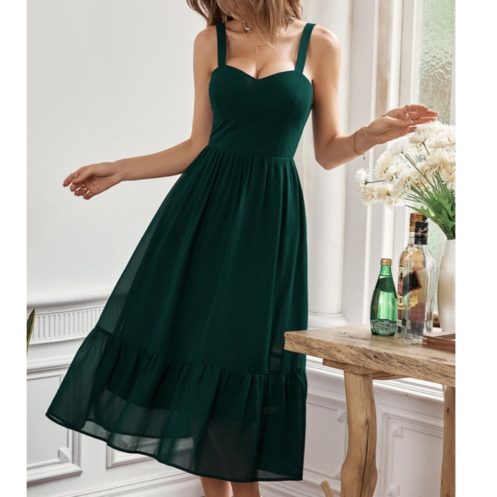 Leanna Zipper Fixed Straps Fitted Waisted A-Shape Dress